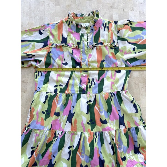 THML Anthro Dress Colorful Geometric Flutter Sleeve Tiered Swing Vacation Sz XS - Picture 7 of 9